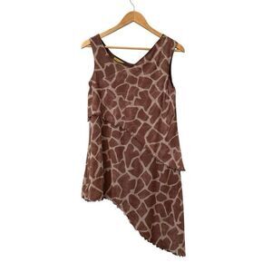 Giselle Shepatin Womens Bohemian Asymmetrical Mesh Top Sz S Artsy Giraffe Print